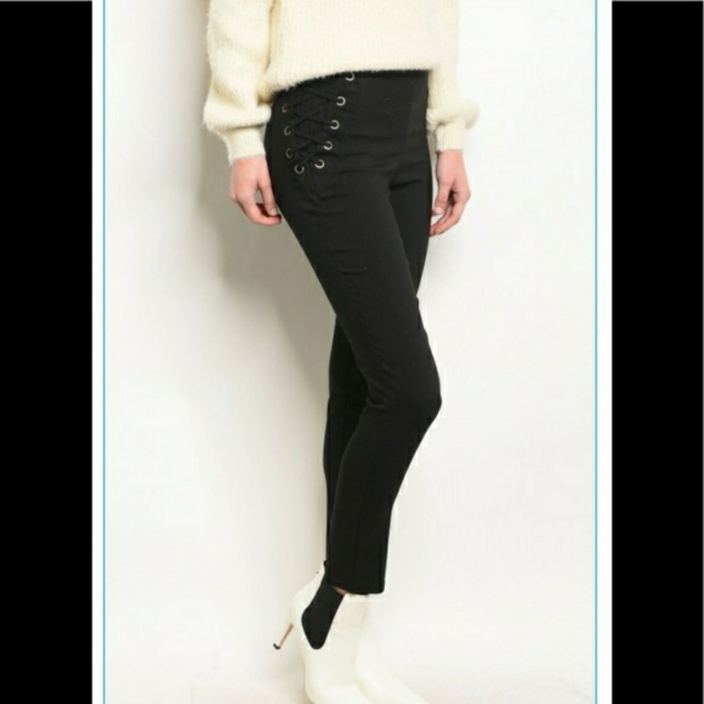 Side Lace-Up Pants - Highwasted